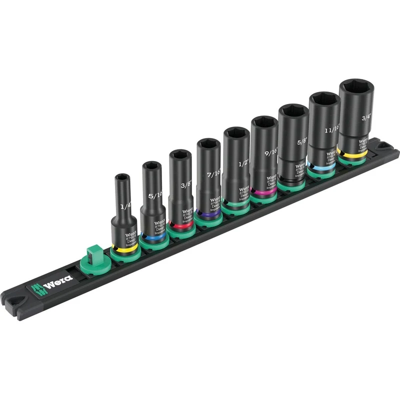 Wera 9661 Magnetic Rail B Impaktor Deep Imperial 1 Socket Set, 3/8" Drive, 9 Pc.